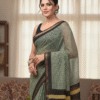 Light Grassy Green Doriya Saree with Hand Block Bagru Print