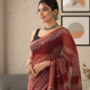 Brown Red Doriya Saree with Hand Block Bagru Print
