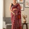 Brown Red Doriya Saree with Hand Block Bagru Print