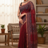 Dark Red Pattern Doriya Saree with Hand Block Bagru Print