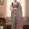Biege Pink Pattern Doriya Saree with Hand Block Bagru Print