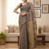 Biege Pattern Doriya Saree with Hand Block Bagru Print