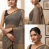 Biege Pattern Doriya Saree with Hand Block Bagru Print