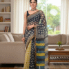 1759589683914 Black Yellow Pattern Doriya Saree with Hand Block Bagru Print