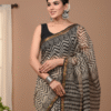 1759589921642 Black Biege Pattern Doriya Saree with Hand Block Bagru Print