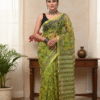 Light Green Pattern Doriya Saree with Hand Block Bagru Print