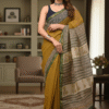 Dark Yellow Pattern Doriya Saree with Hand Block Bagru Print