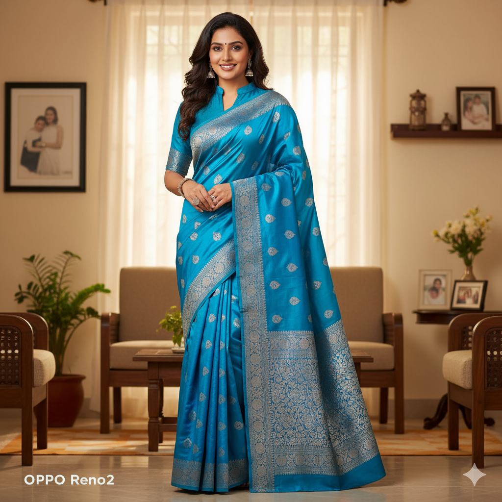 Raw Ocean Silk Saree with Kadwa Zari Border