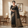1759592589038 Raw Black Silk Saree with Kadwa Zari Border