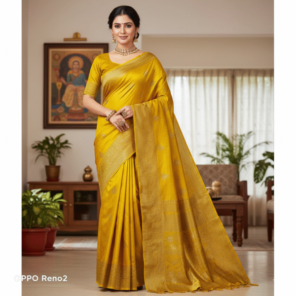 1759604750740 Raw Yellow Silk Saree with Kadwa Zari Border