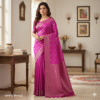 1759605078906 Raw Dark Pink Silk Saree with Kadwa Zari Border