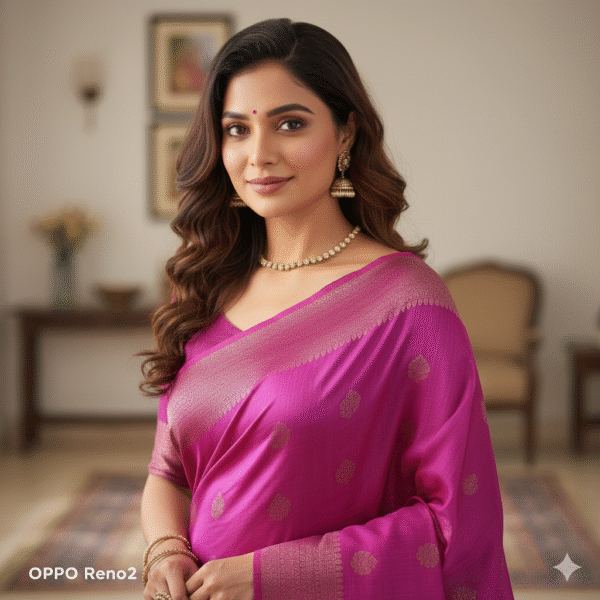 1759605164653 Raw Dark Pink Silk Saree with Kadwa Zari Border