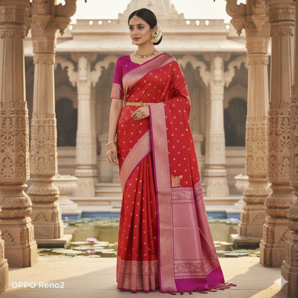 1759606346137 Pure Dark Red Banarasi Katan Silk Handwoven Saree with Zari