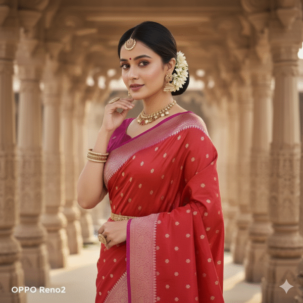 1759606388116 Pure Dark Red Banarasi Katan Silk Handwoven Saree with Zari