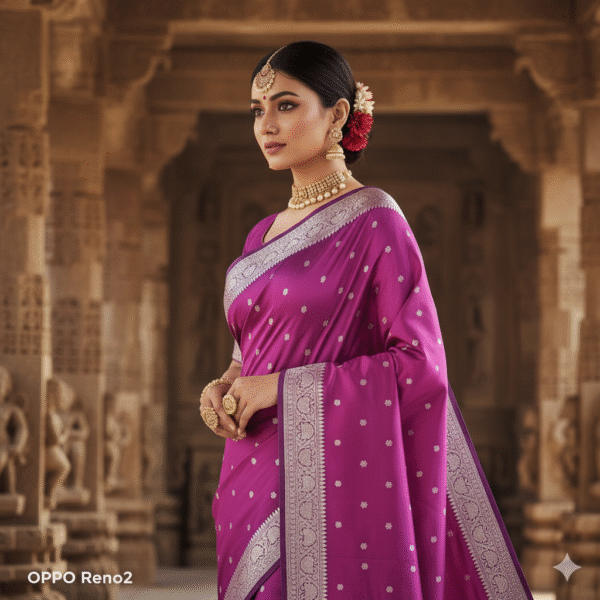Pure Purple Banarasi Katan Silk Handwoven Saree with Zari