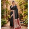 1759607310580 Pure Black-Red Banarasi Katan Silk Handwoven Saree with Zari