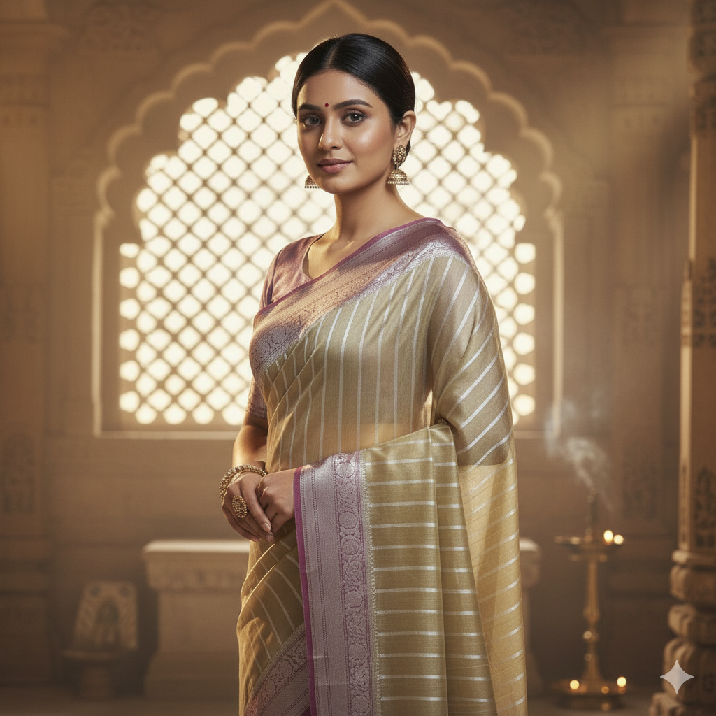 Pure Banarasi Kora Organza Silk Saree with Zari