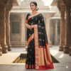 Pure Black Banarasi Kora Organza Silk Saree with Zari