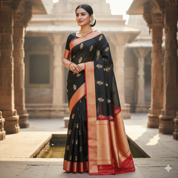 Pure Black Banarasi Kora Organza Silk Saree with Zari