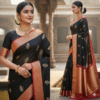 Pure Black Banarasi Kora Organza Silk Saree with Zari