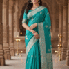 Pure OceanGreen Banarasi Kora Organza Silk Saree with Zari