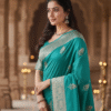 Pure OceanGreen Banarasi Kora Organza Silk Saree with Zari