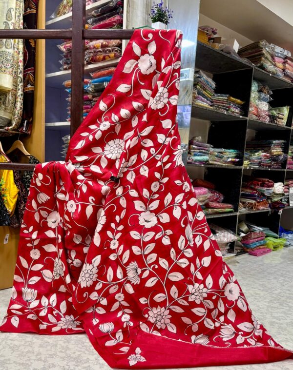 Special Hand-Painted Red Murshidabad Silk Saree