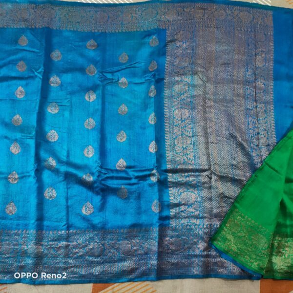 BAN001 Raw Ocean Silk Saree with Kadwa Zari Border