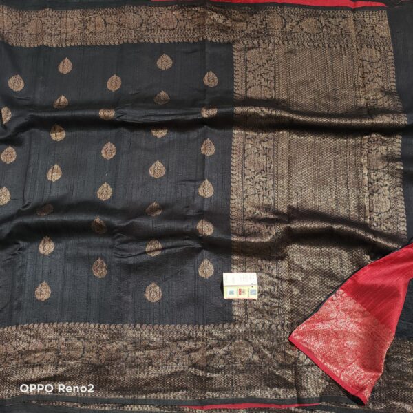 BAN002 Raw Black Silk Saree with Kadwa Zari Border