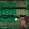 Raw Dark Green Silk Saree with Kadwa Zari Border