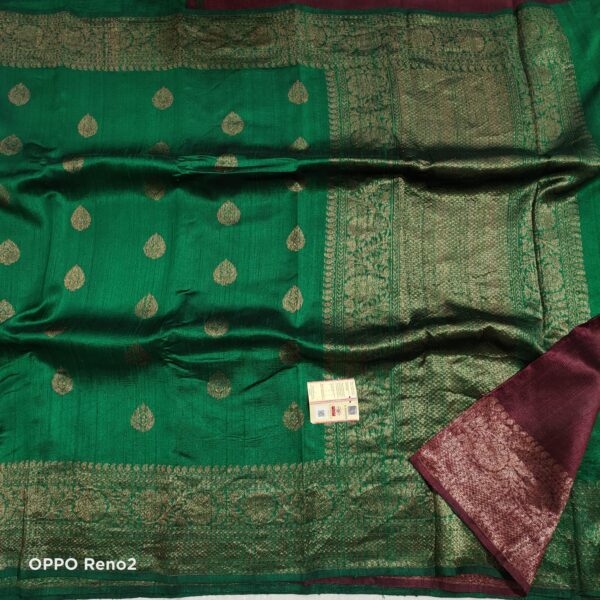 Raw Dark Green Silk Saree with Kadwa Zari Border