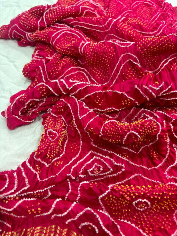 BAN003 Pure Pink-Red Rai Bandhej Gajji Silk Saree