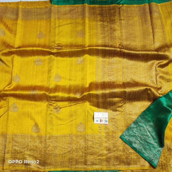 BAN005 Raw Yellow Silk Saree with Kadwa Zari Border