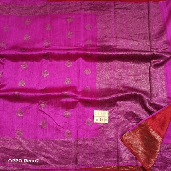 BAN006 Raw Dark Pink Silk Saree with Kadwa Zari Border