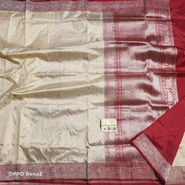 Pure Biege Banarasi Katan Silk Handwoven Saree with Zari