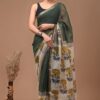 Dark Green Kota Doriya Saree with Hand Block Bagru Print
