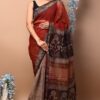 Dark Red Kota Doriya Saree with Hand Block Bagru Print