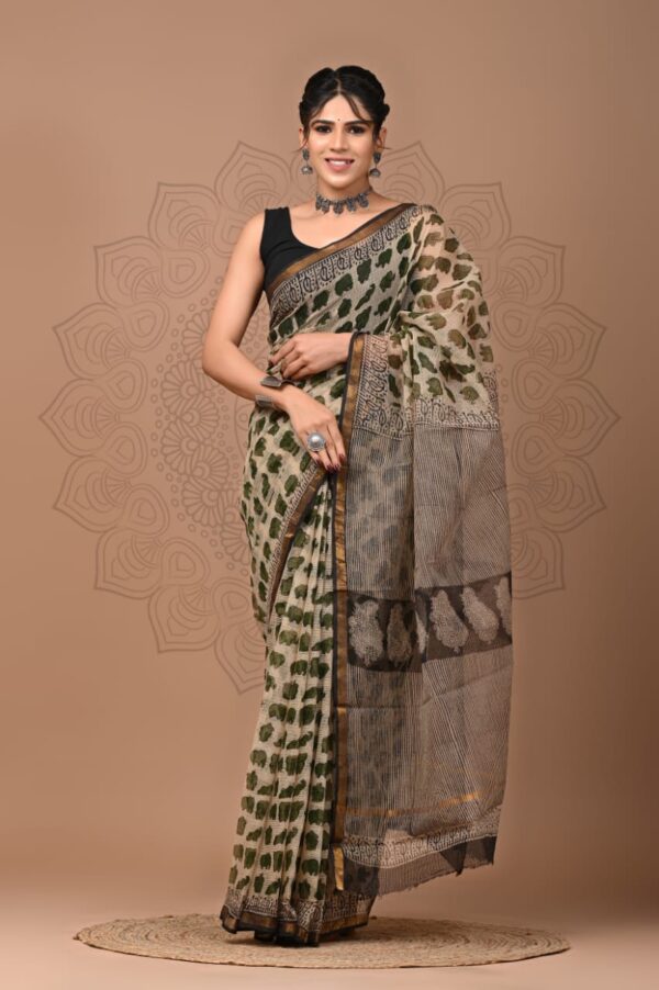IMG-20250917-WA0006 Biege Green Kota Doriya Saree with Hand Block Bagru Print