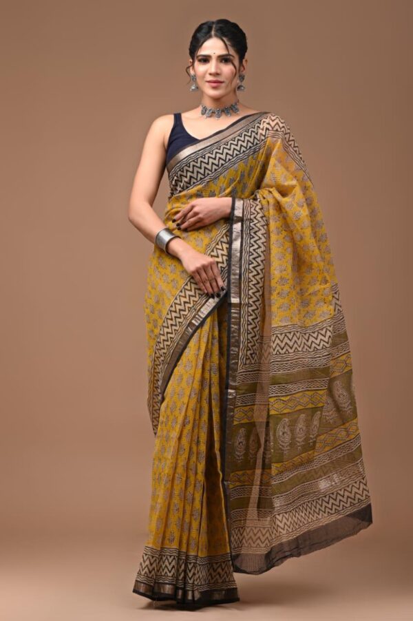 IMG-20250917-WA0010 Yellow Kota Doriya Saree with Hand Block Bagru Print