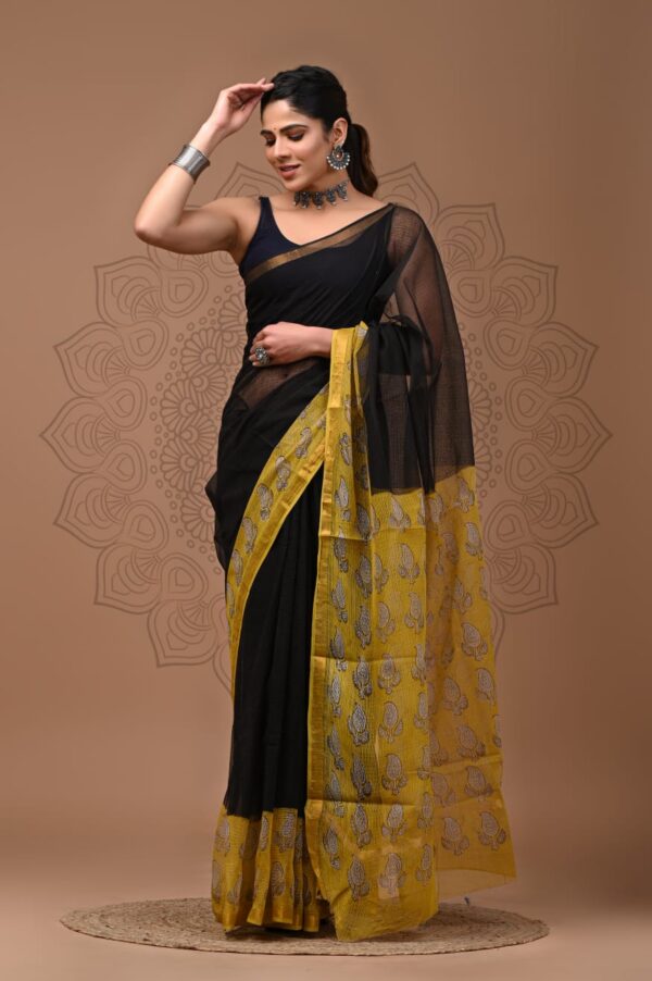 IMG-20250917-WA0017 Yellow Black Pattern Doriya Saree with Hand Block Bagru Print