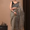 IMG-20250917-WA0022 Black Biege Pattern Doriya Saree with Hand Block Bagru Print