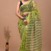 Light Green Pattern Doriya Saree with Hand Block Bagru Print