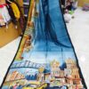 Special Hand-Painted Blue Murshidabad Silk Saree