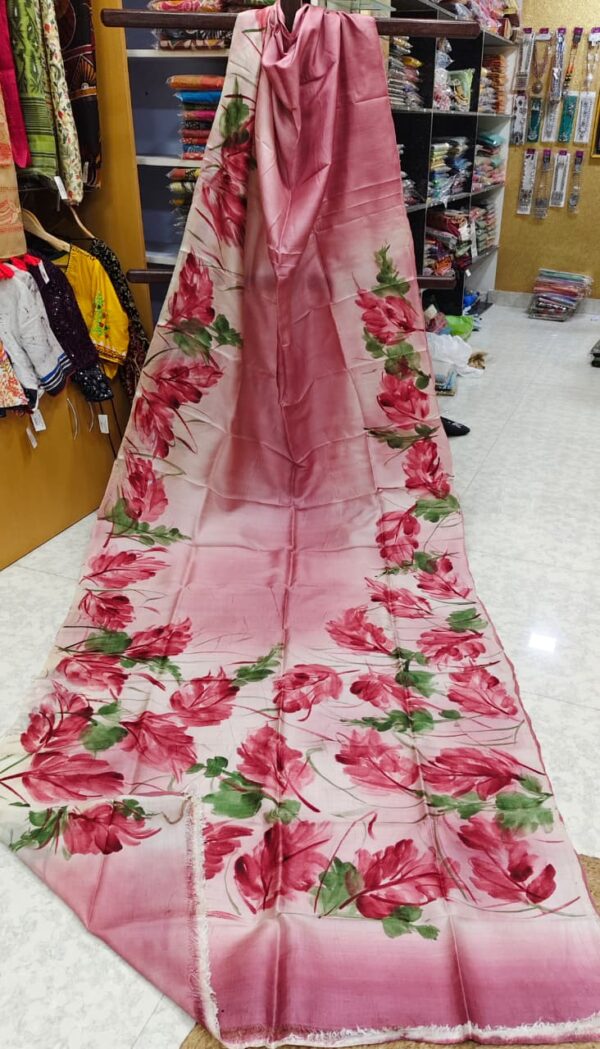 Special Hand-Painted Pink Murshidabad Silk Saree