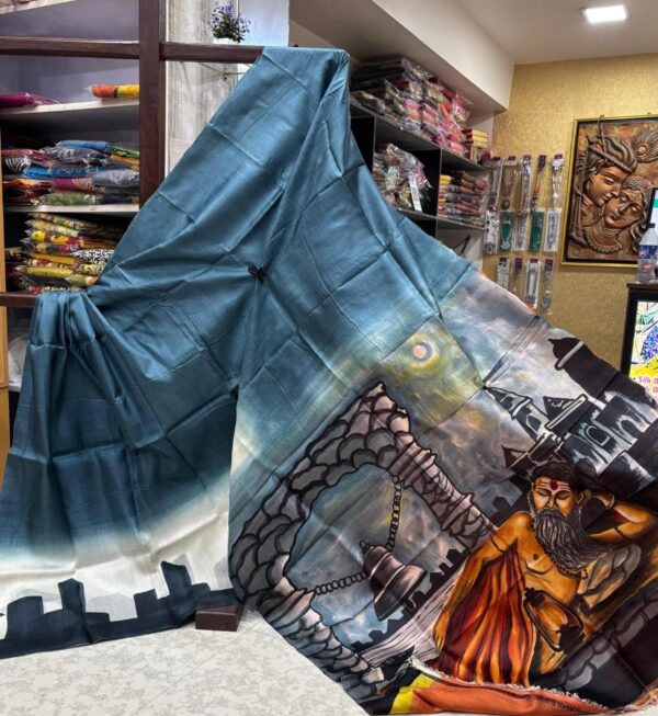 IMG-20250917-WA0076 (1) Special Hand-Painted Dark Ocean Murshidabad Silk Saree