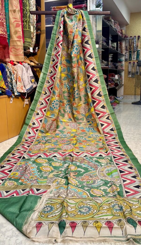 IMG-20250917-WA0077 Hand-Painted Kalamkari on Pure Bishnupuri Tussar Silk Saree