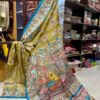 Hand-Painted Kalamkari on Pure Light Green Bishnupuri Tussar Silk Saree