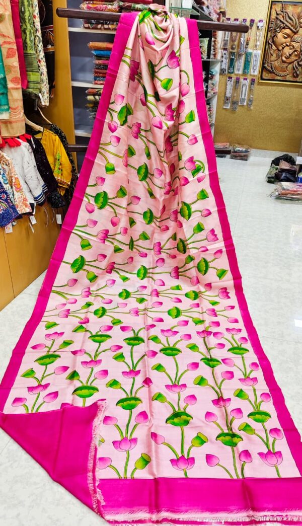 Special Hand-Painted Pink Murshidabad Silk Saree