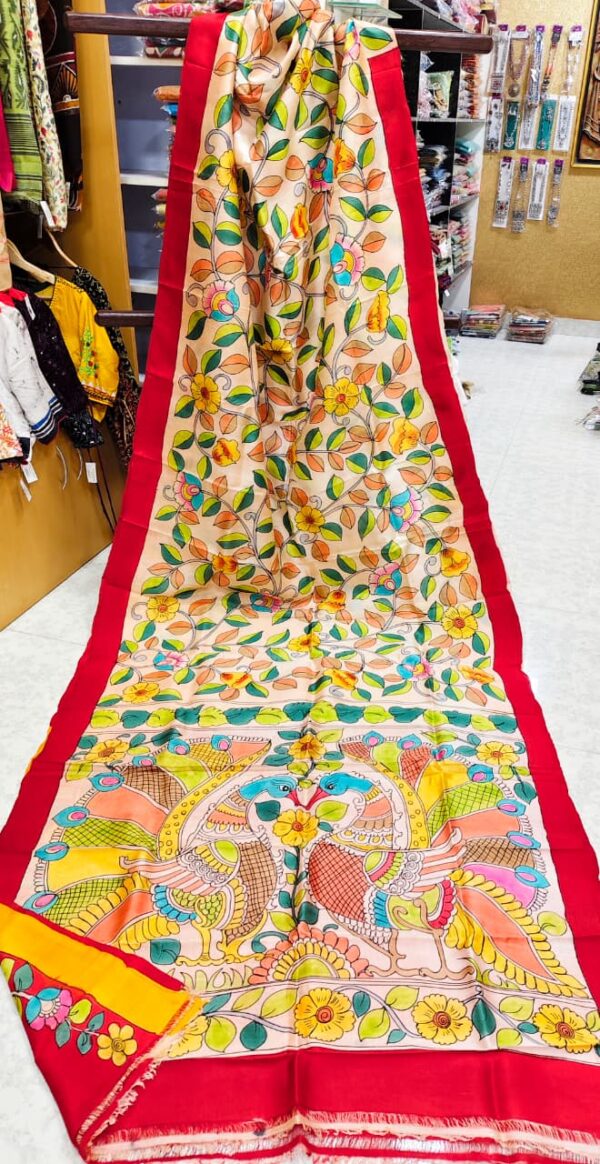 Special Hand-Painted Light Yellow Murshidabad Silk Saree