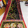 Special Hand-Painted Strip Black-Red Murshidabad Silk Saree